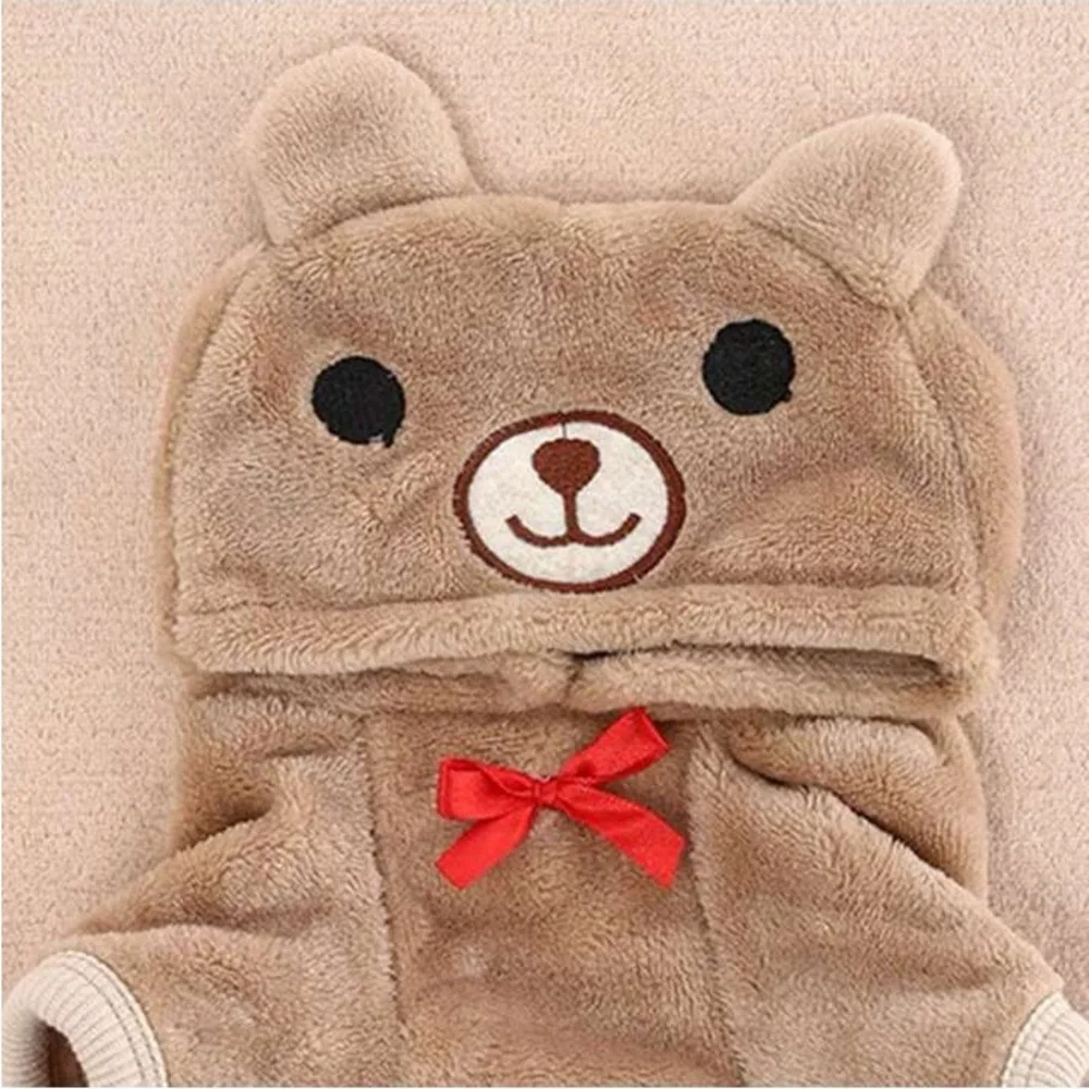 Coral Fleece Thickened Four-Legged Clothes With Bear & Heart Pattern